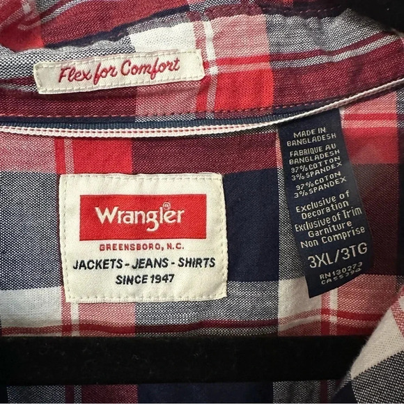 Wrangler Flex for Comfort Men's Long Sleeve Button-Up Plaid Shirt Size 3XL GUC - Picture 6 of 8